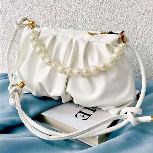 Handbags - White Pearl decor shoulder bag